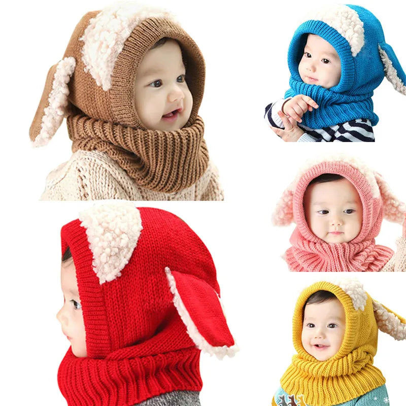 Baby Hat With Scarf Toddler Winter Beanie Warm Hat Hooded Scarf Earflap Knitted Cap Cute Cartoon Kids Hat Scarf Set