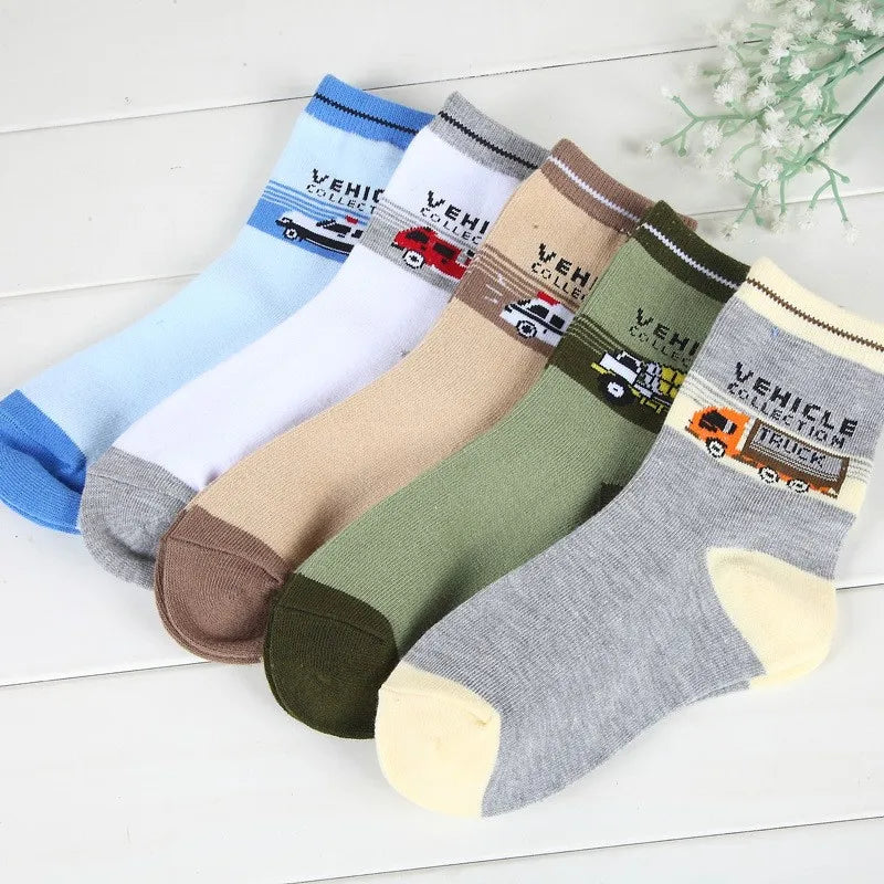 5 pair /1 lot spring & autumn kids socks cotton cartoon car children socks for boys 1-12 year baby socks