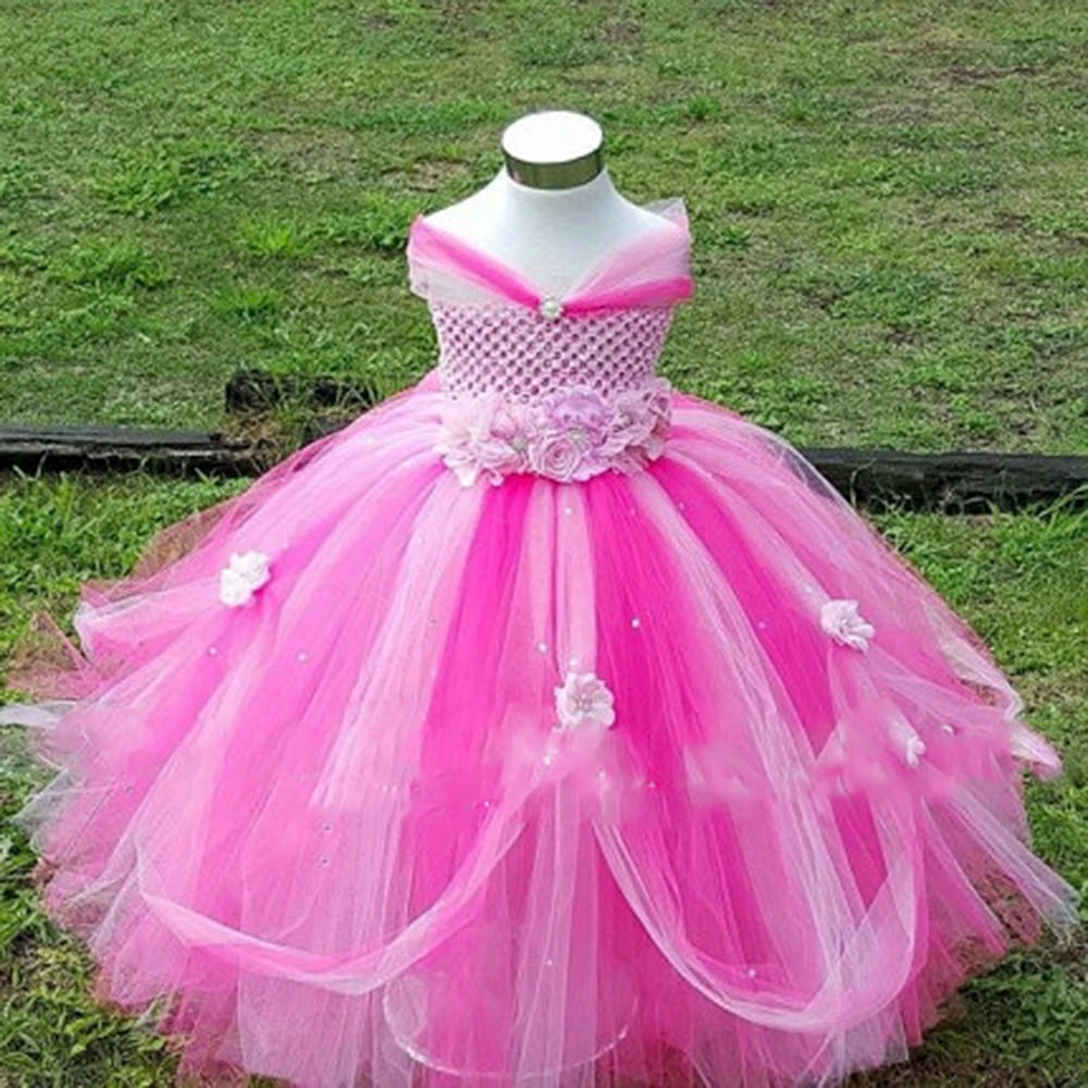 2-8Y Flower Girl Princess Dress Kid Party Pageant Wedding Bridesmaid Tutu Dresses Pink Lavender Kids Dress for Girls PT153