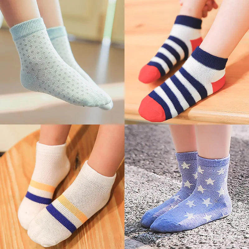 5 Pair=10PCS/lot Baby Socks Neonatal Summer Mesh Cotton Polka dots plain stripes Kids Girls Boys Children Socks For 1-10 Year