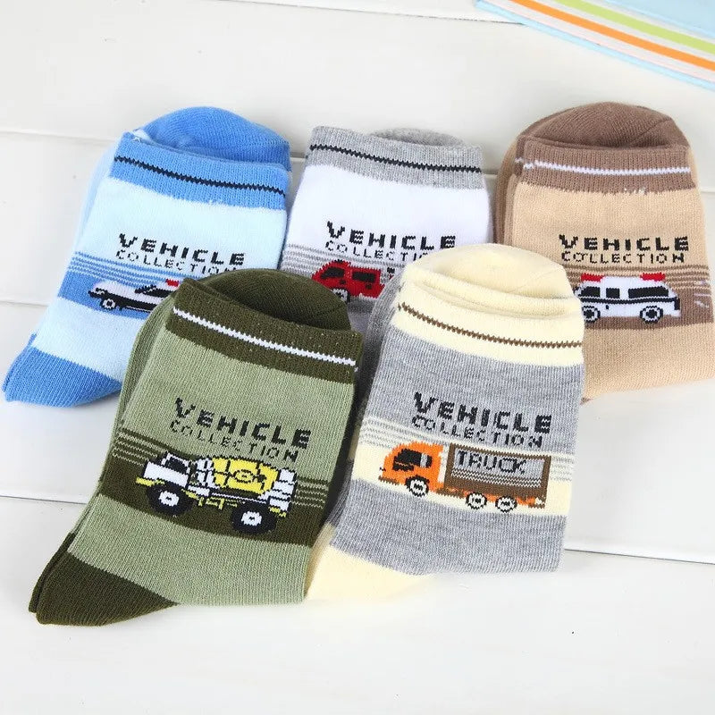 5 pair /1 lot spring & autumn kids socks cotton cartoon car children socks for boys 1-12 year baby socks