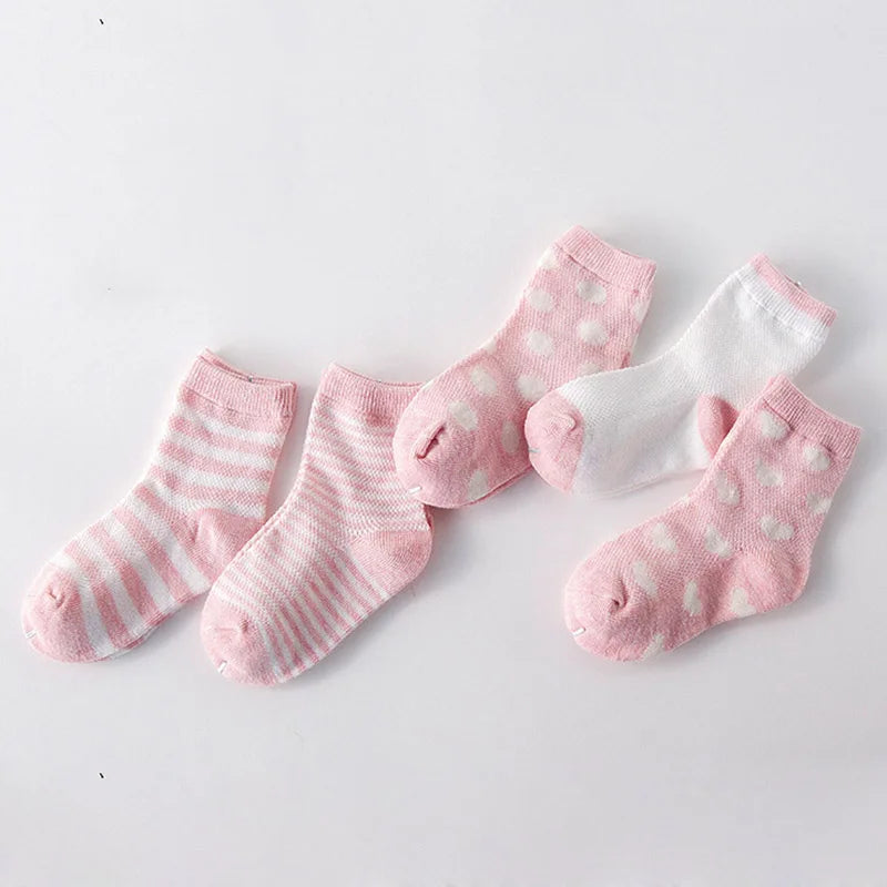 5 Pair=10PCS/lot Baby Socks Neonatal Summer Mesh Cotton Polka dots plain stripes Kids Girls Boys Children Socks For 1-10 Year