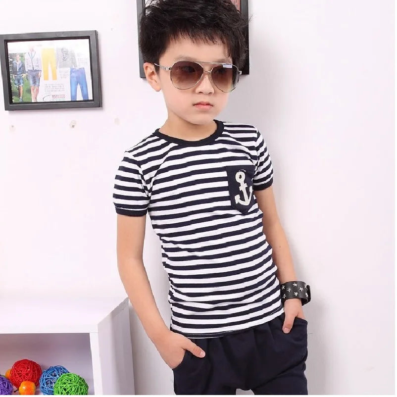 2022 Summer Baby Boys Clothes Sets Stripe T-Shirts Hot Shorts Harem Pant Suit Children Clothing Kids Sport Suits Marine Sailor