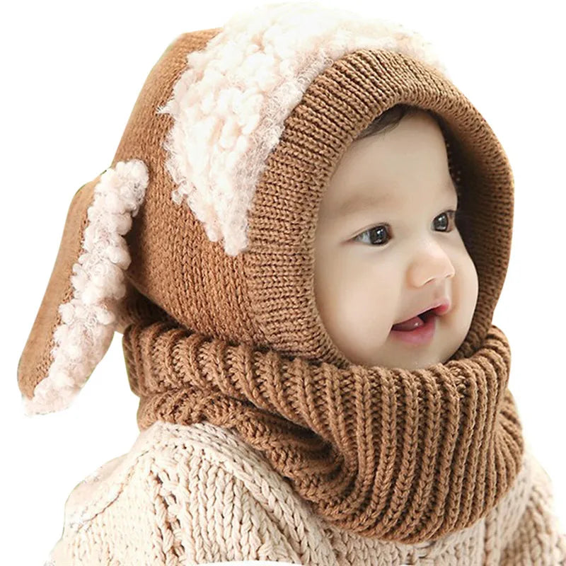 Baby Hat With Scarf Toddler Winter Beanie Warm Hat Hooded Scarf Earflap Knitted Cap Cute Cartoon Kids Hat Scarf Set