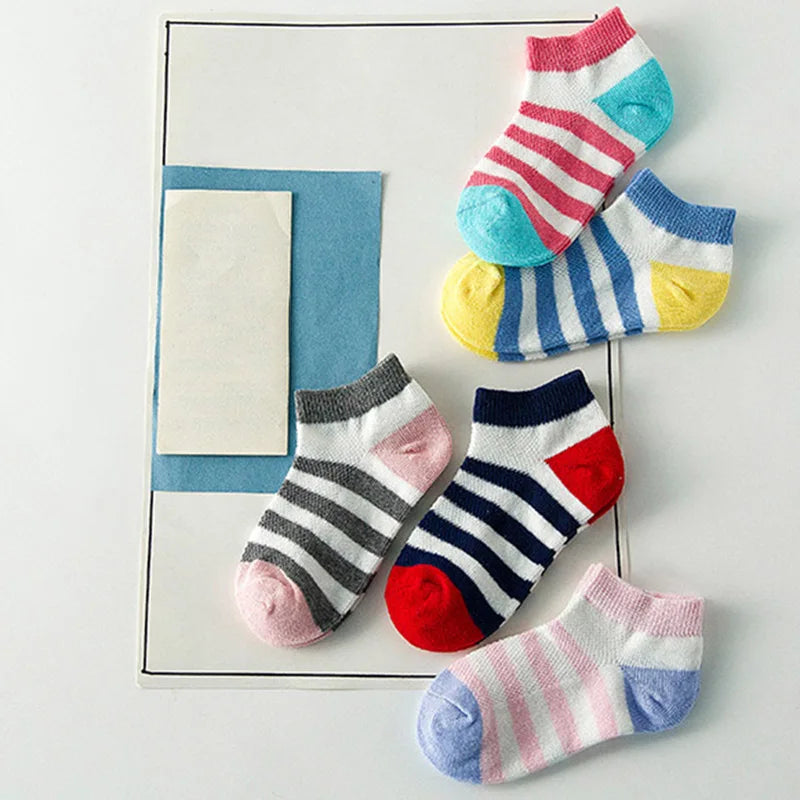 5 Pair=10PCS/lot Baby Socks Neonatal Summer Mesh Cotton Polka dots plain stripes Kids Girls Boys Children Socks For 1-10 Year