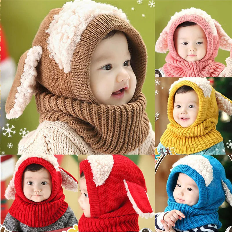 Baby Hat With Scarf Toddler Winter Beanie Warm Hat Hooded Scarf Earflap Knitted Cap Cute Cartoon Kids Hat Scarf Set