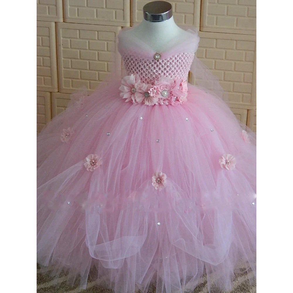 2-8Y Flower Girl Princess Dress Kid Party Pageant Wedding Bridesmaid Tutu Dresses Pink Lavender Kids Dress for Girls PT153