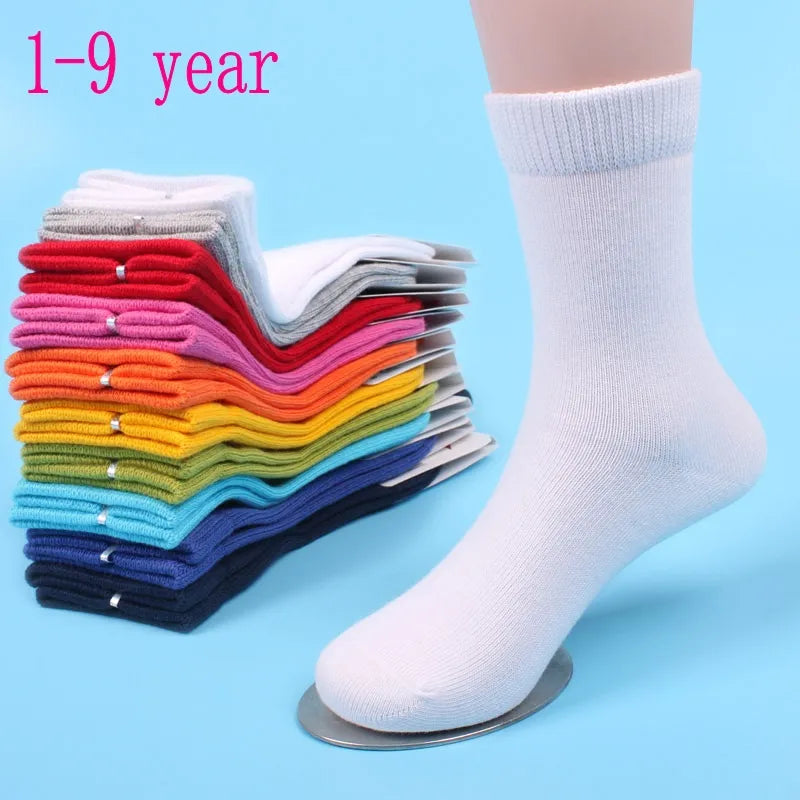 20 Pieces=10 Pairs Children Socks Spring&Autumn Cotton High Quality Candy Colors Girls Socks With Boys Socks 1-9 Year Kids Socks