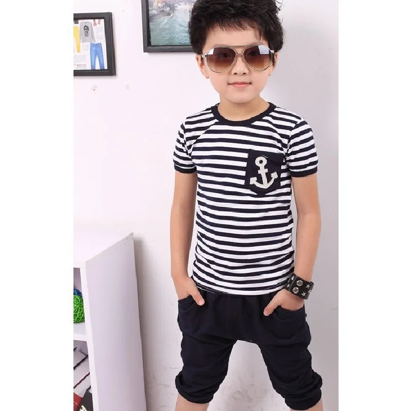 2022 Summer Baby Boys Clothes Sets Stripe T-Shirts Hot Shorts Harem Pant Suit Children Clothing Kids Sport Suits Marine Sailor