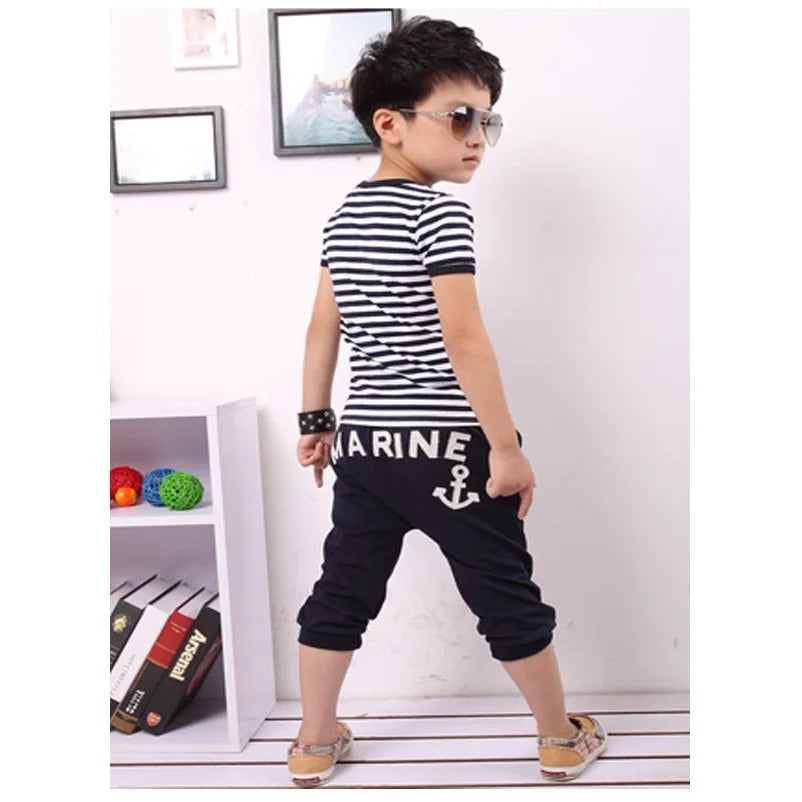 2022 Summer Baby Boys Clothes Sets Stripe T-Shirts Hot Shorts Harem Pant Suit Children Clothing Kids Sport Suits Marine Sailor