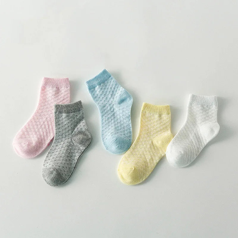 5 Pair=10PCS/lot Baby Socks Neonatal Summer Mesh Cotton Polka dots plain stripes Kids Girls Boys Children Socks For 1-10 Year