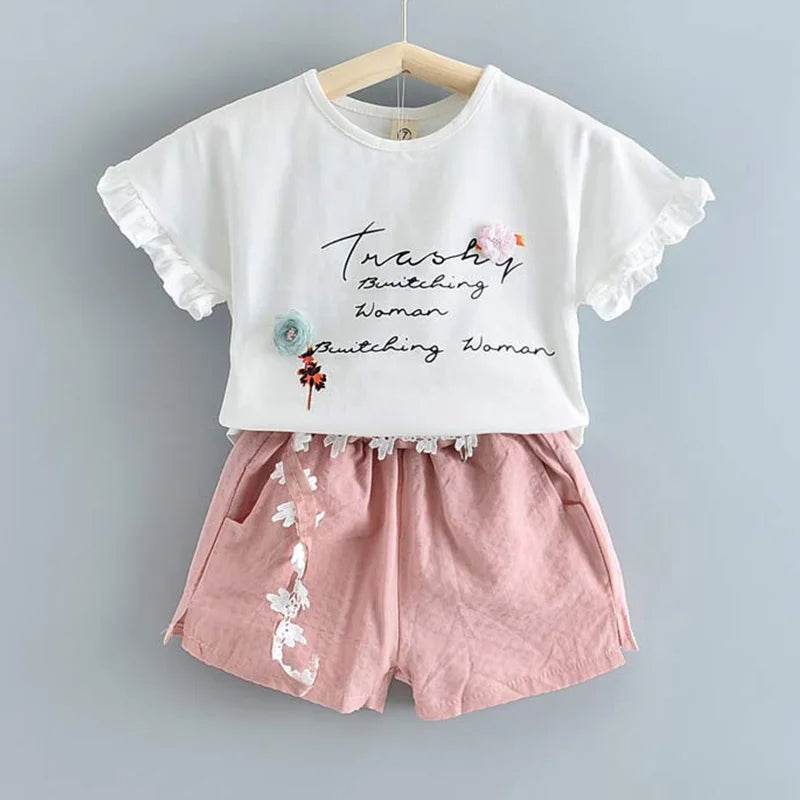 Bear Leader New Summer Casual Children Sets Chiffon Flowers Blue T-shirt Pants Girls Clothing Sets Kids Summer Set for 3-7 Years