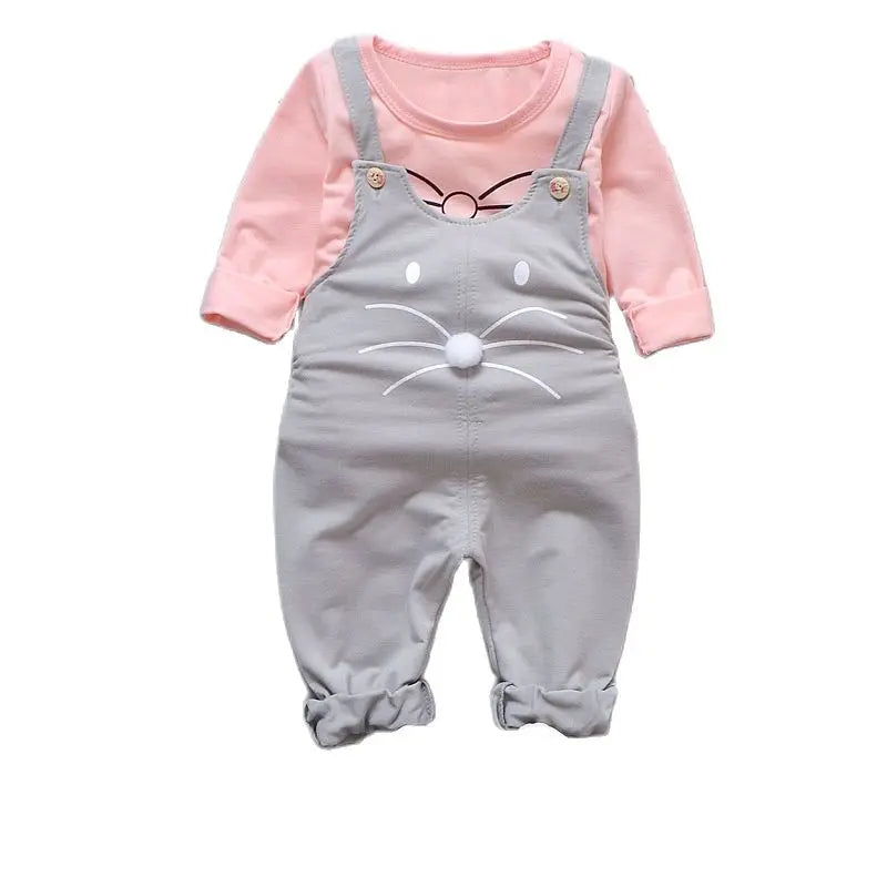 2023New Hot Spring Baby Girls Clothing Set Children Denim overalls jeans pants + Blouse Full Sleeve Twinset Kids Clothes Set