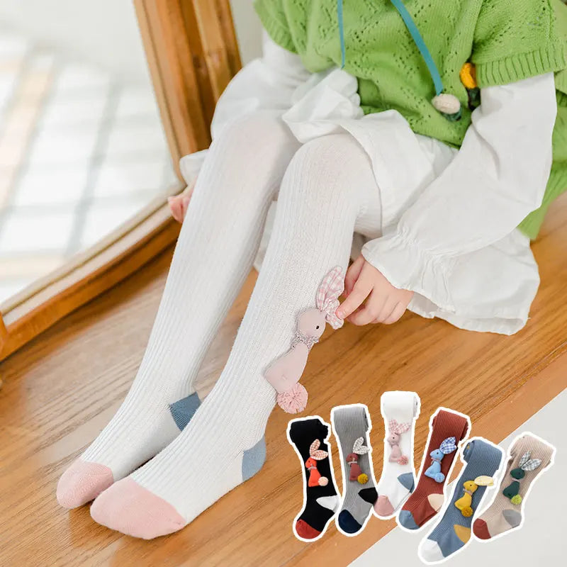 1-7 Y Girls Child Fashion Tights Stockings Cute Cartoon White Rabbit Kids Princess Gift Pantyhose Double Needle Trousers Tights